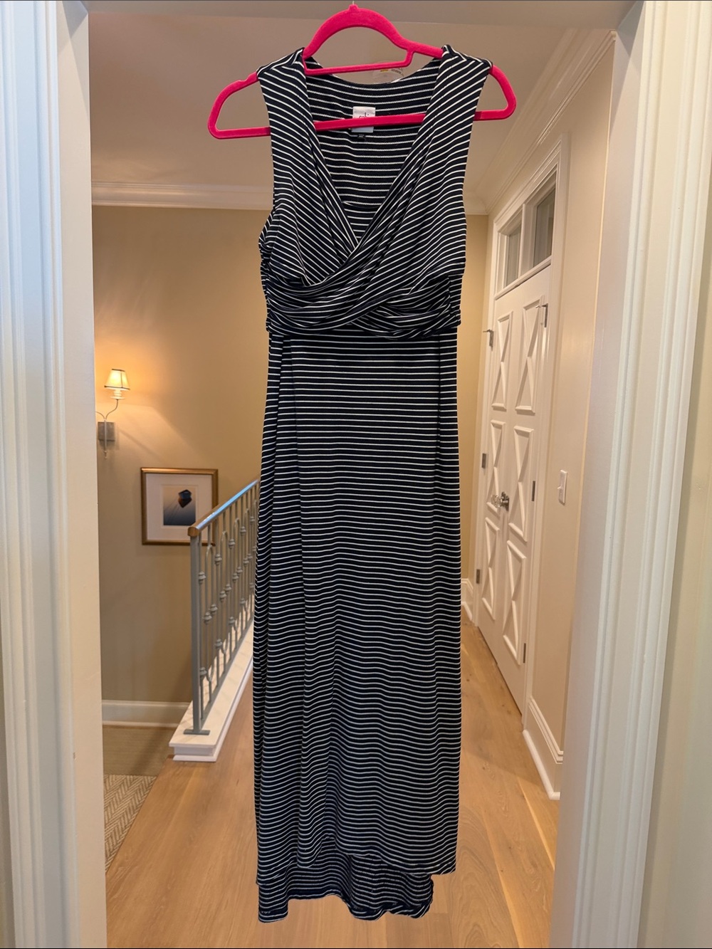 Cabi Sleeveless Black and White Striped Maxi Dress(LS)